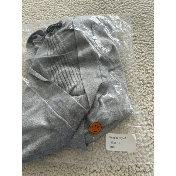 Love Ellie Stitch Fix Open Front Cardigan Sweater Gray Ribbed Details Size L - Picture 8 of 8